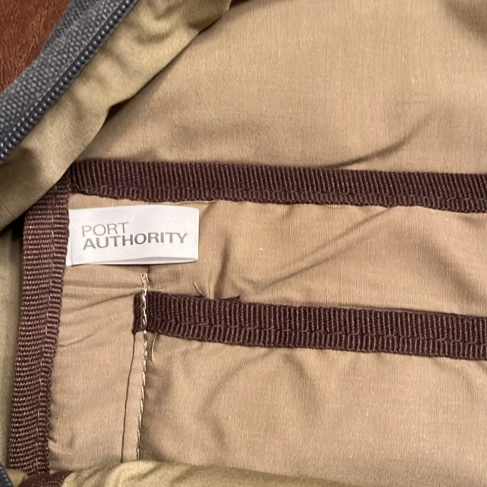 Port Authority branded backpack knapsack blue brown NWOT